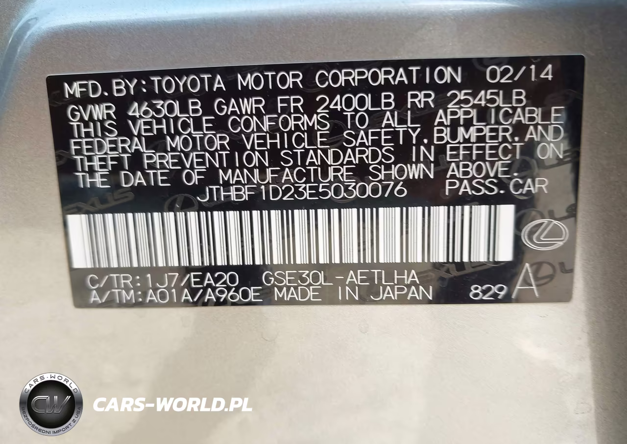2014 Lexus Is 250 VIN:JTHBF1D23E5030076 - 9