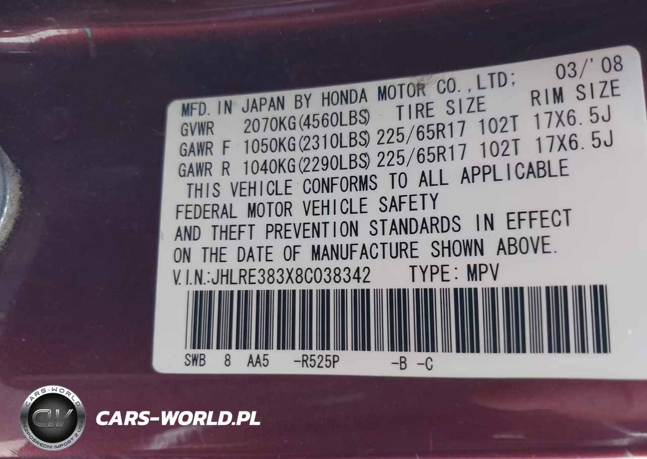 2008 Honda Cr-V Lx VIN:JHLRE383X8C038342 - 9