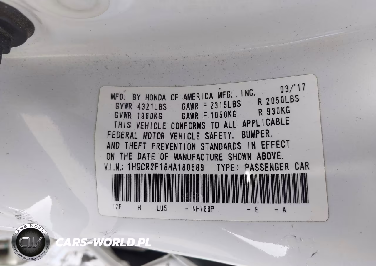 2017 Honda Accord Sport Se VIN:1HGCR2F18HA180589 - 9