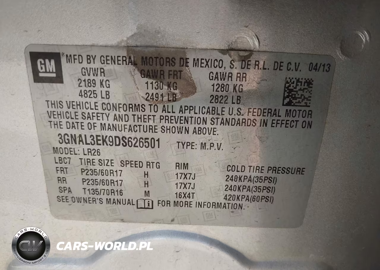 2013 Chevrolet Captiva Sport Fleet Lt VIN:3GNAL3EK9DS626501 - 9