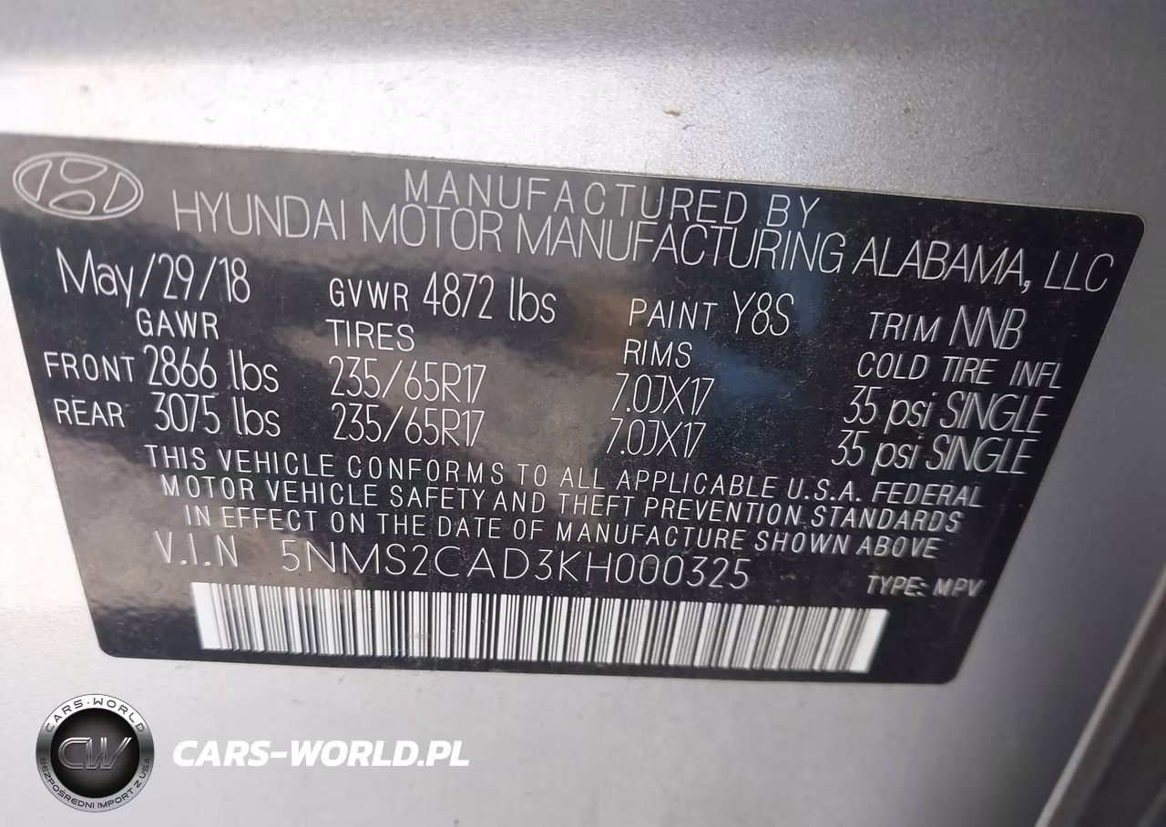2019 Hyundai Santa Fe Se VIN:5NMS2CAD3KH000325 - 9