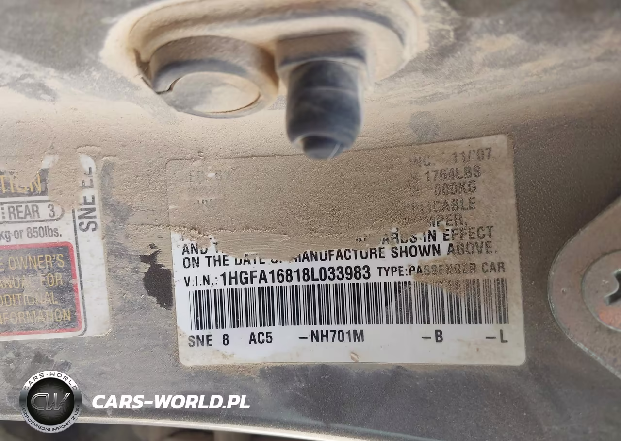 2008 Honda Civic Ex VIN:1HGFA16818L033983 - 9