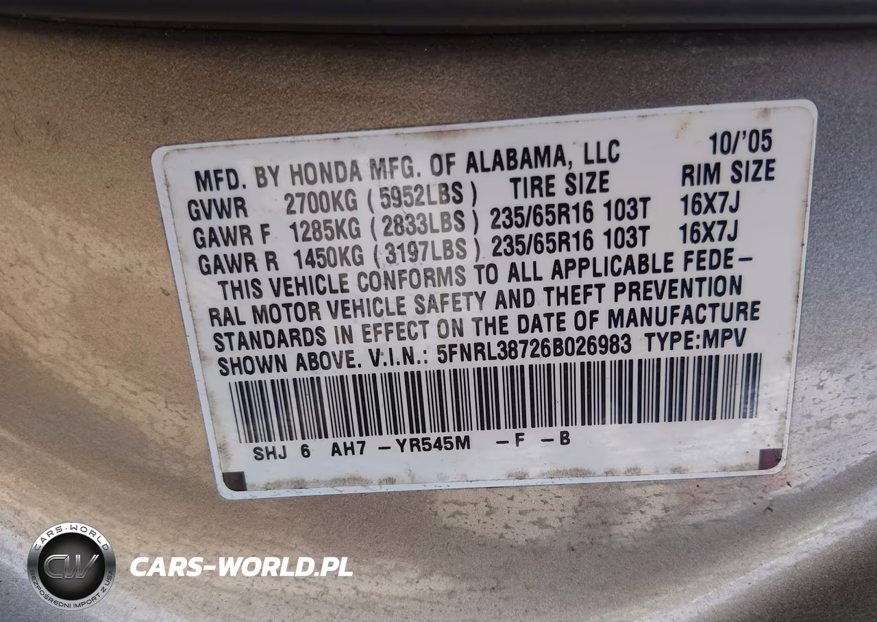 2006 Honda Odyssey Ex-L VIN:5FNRL38726B026983 - 9