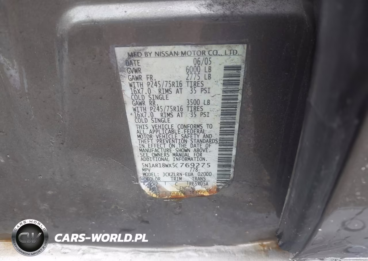 2005 Nissan Pathfinder Xe VIN:5N1AR18WX5C769275 - 9