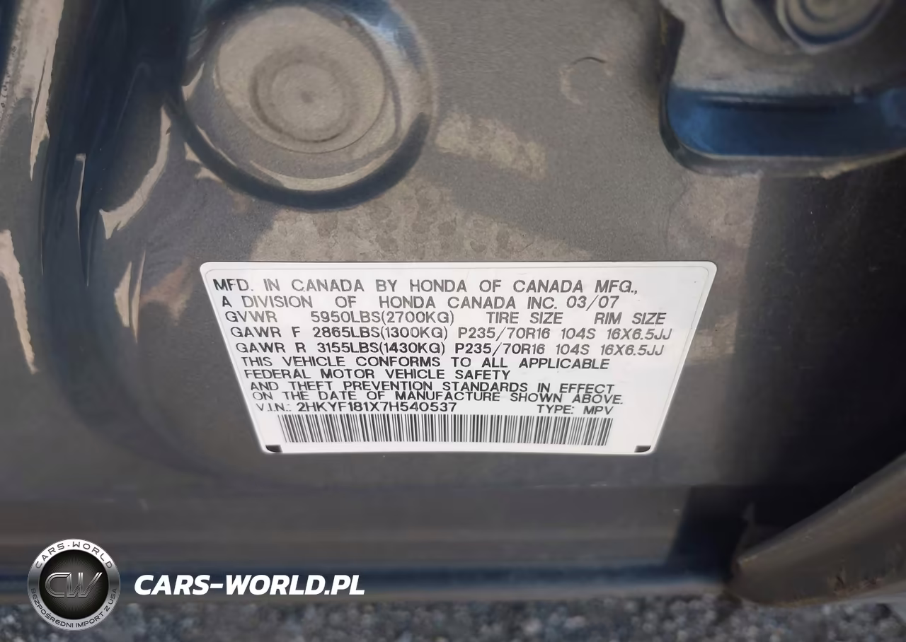 2007 Honda Pilot Lx VIN:2HKYF181X7H540537 - 9