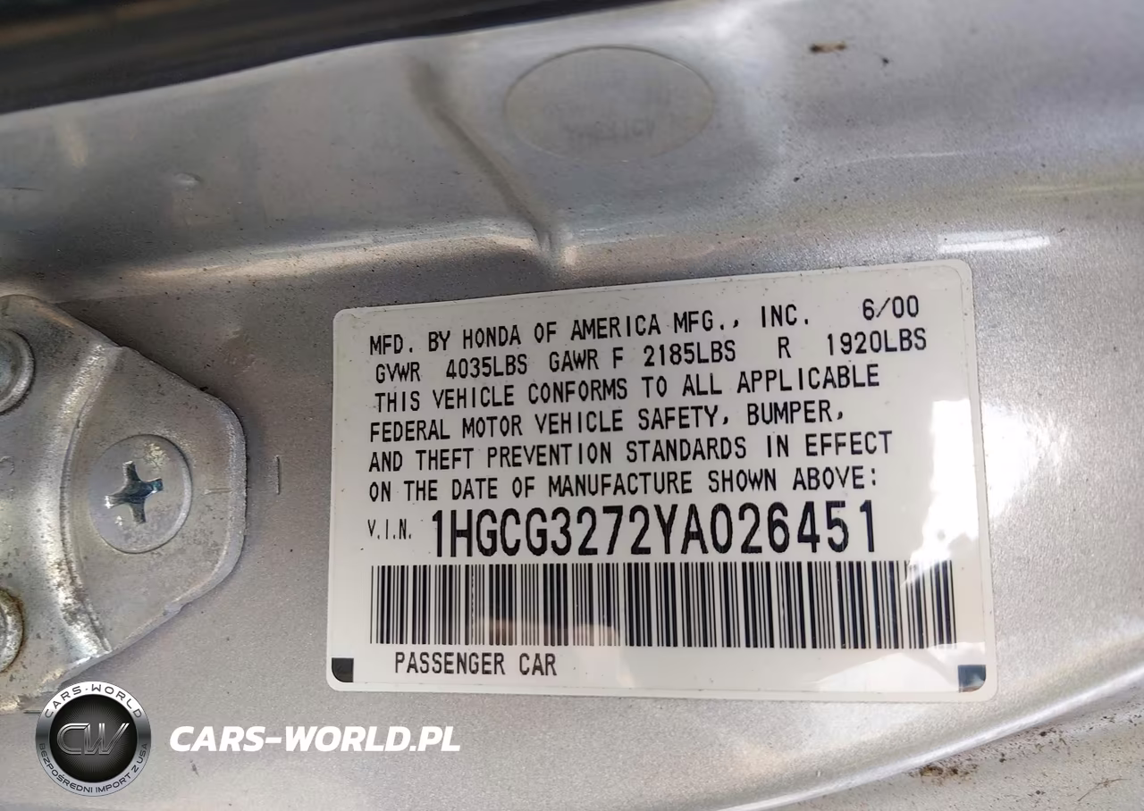 2000 Honda Accord 2.3 Ex VIN:1HGCG3272YA026451 - 9