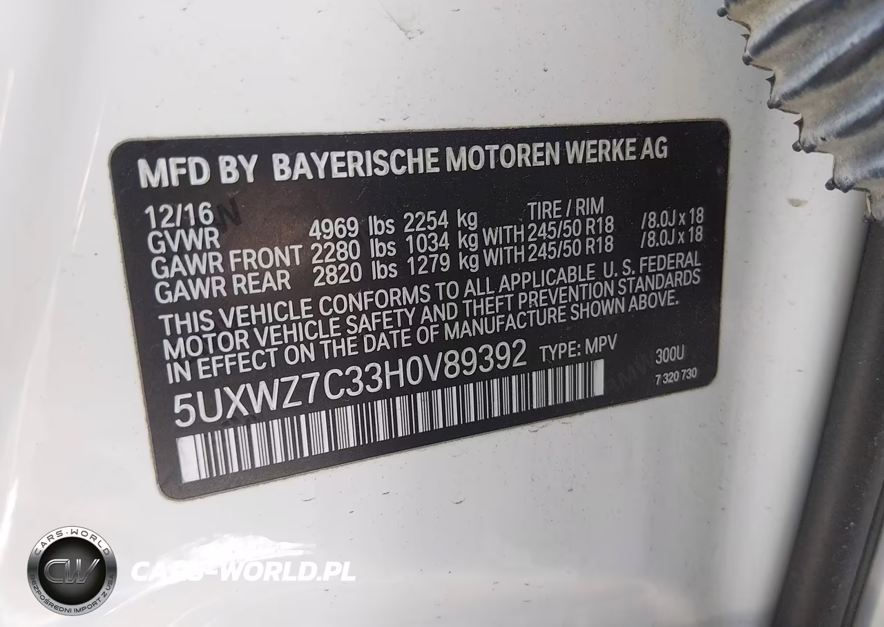 2017 BMW X3 Sdrive28I VIN:5UXWZ7C33H0V89392 - 9