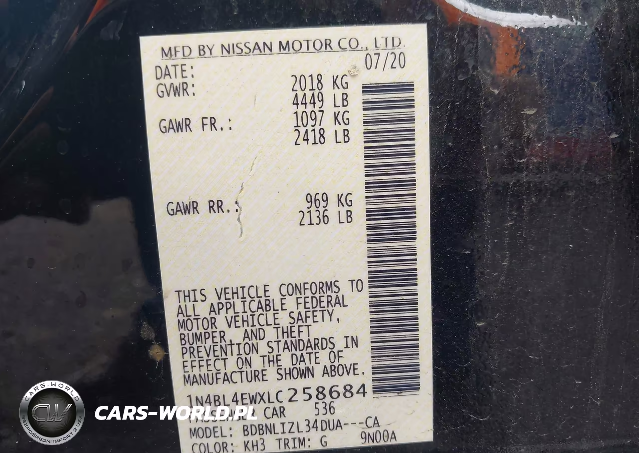 2020 Nissan Altima Sl Intelligent Awd VIN:1N4BL4EWXLC258684 - 9
