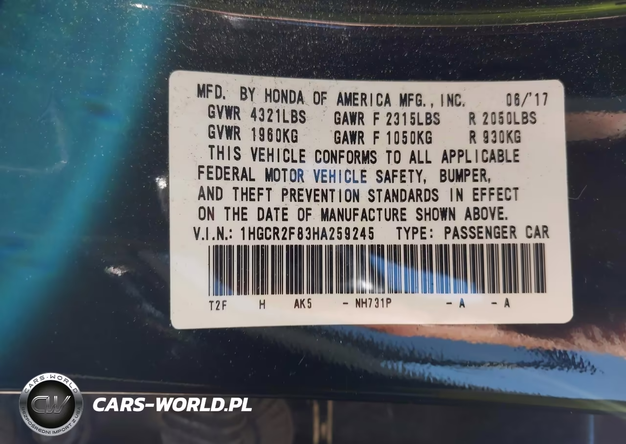 2017 Honda Accord Ex-L VIN:1HGCR2F83HA259245 - 9