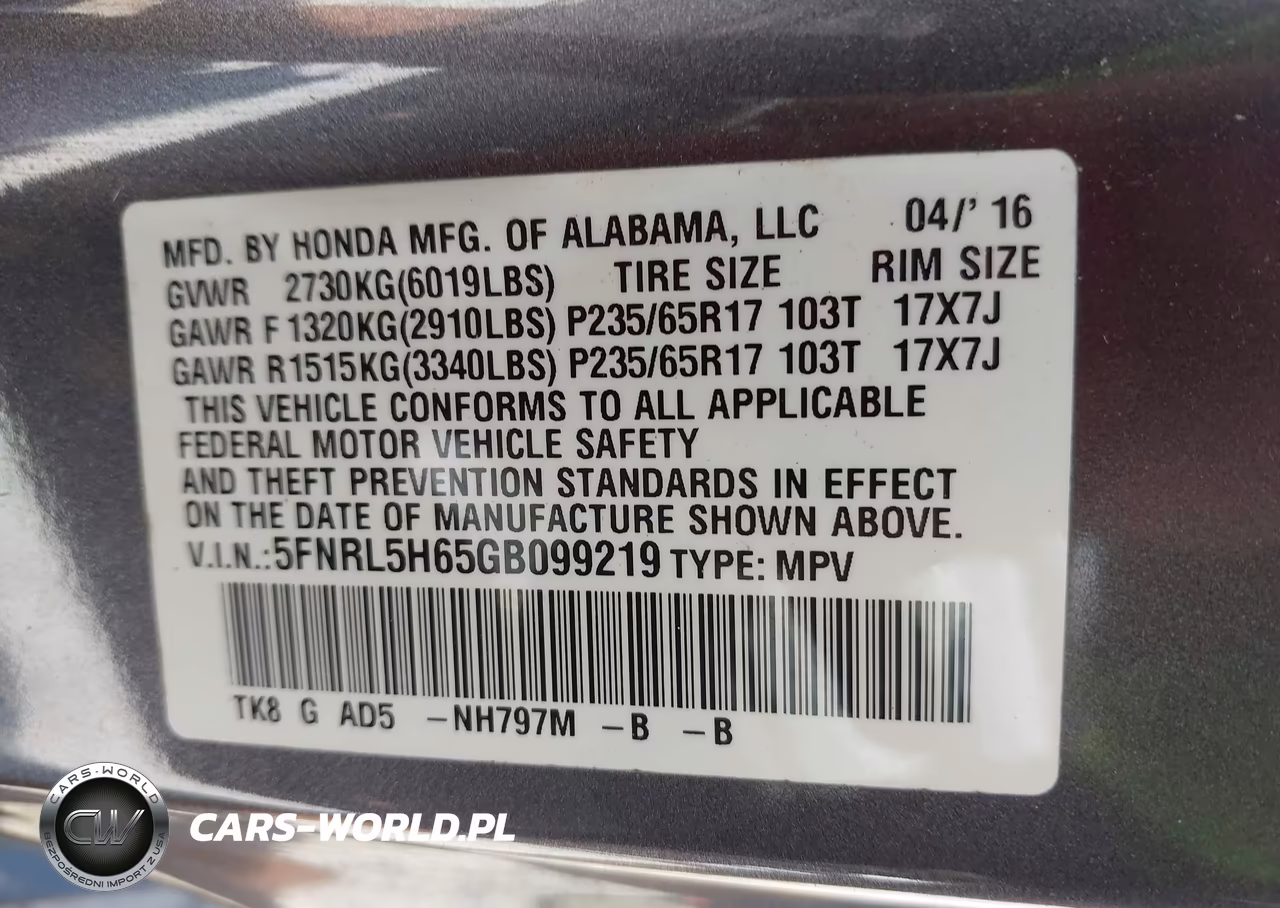 2016 Honda Odyssey Ex-L VIN:5FNRL5H65GB099219 - 9