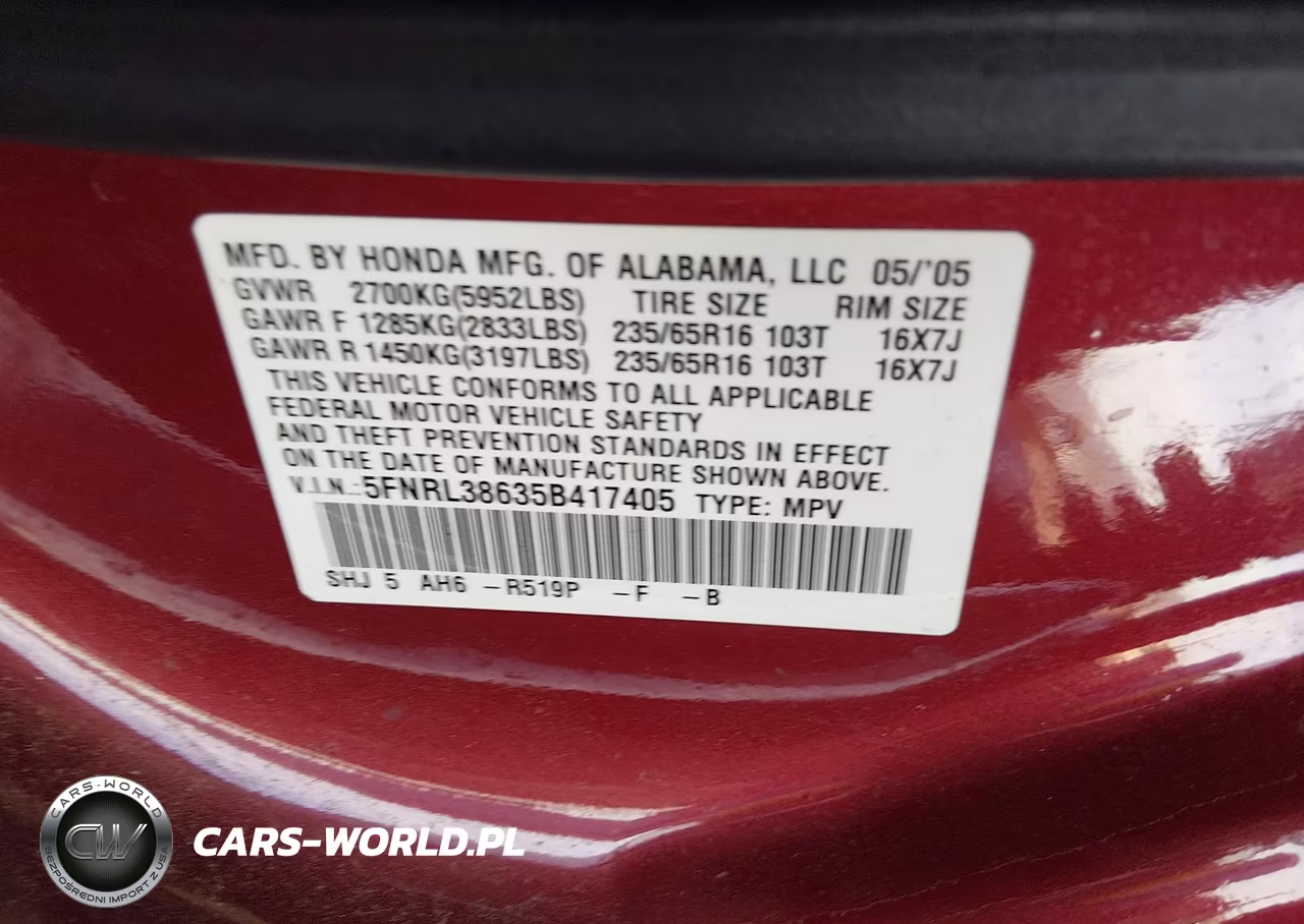 2005 Honda Odyssey Ex-L VIN:5FNRL38635B417405 - 9