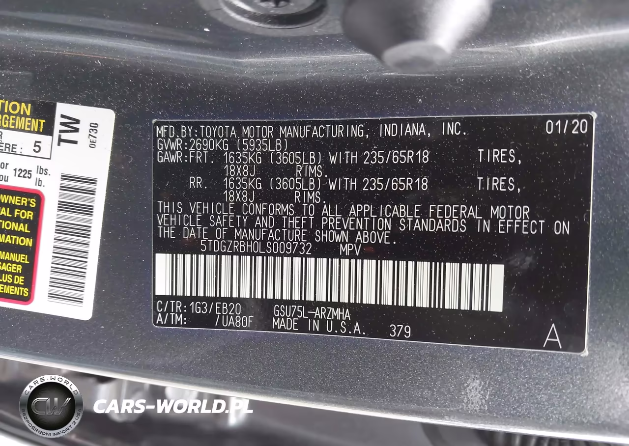 2020 Toyota Highlander Xle VIN:5TDGZRBH0LS009732 - 9