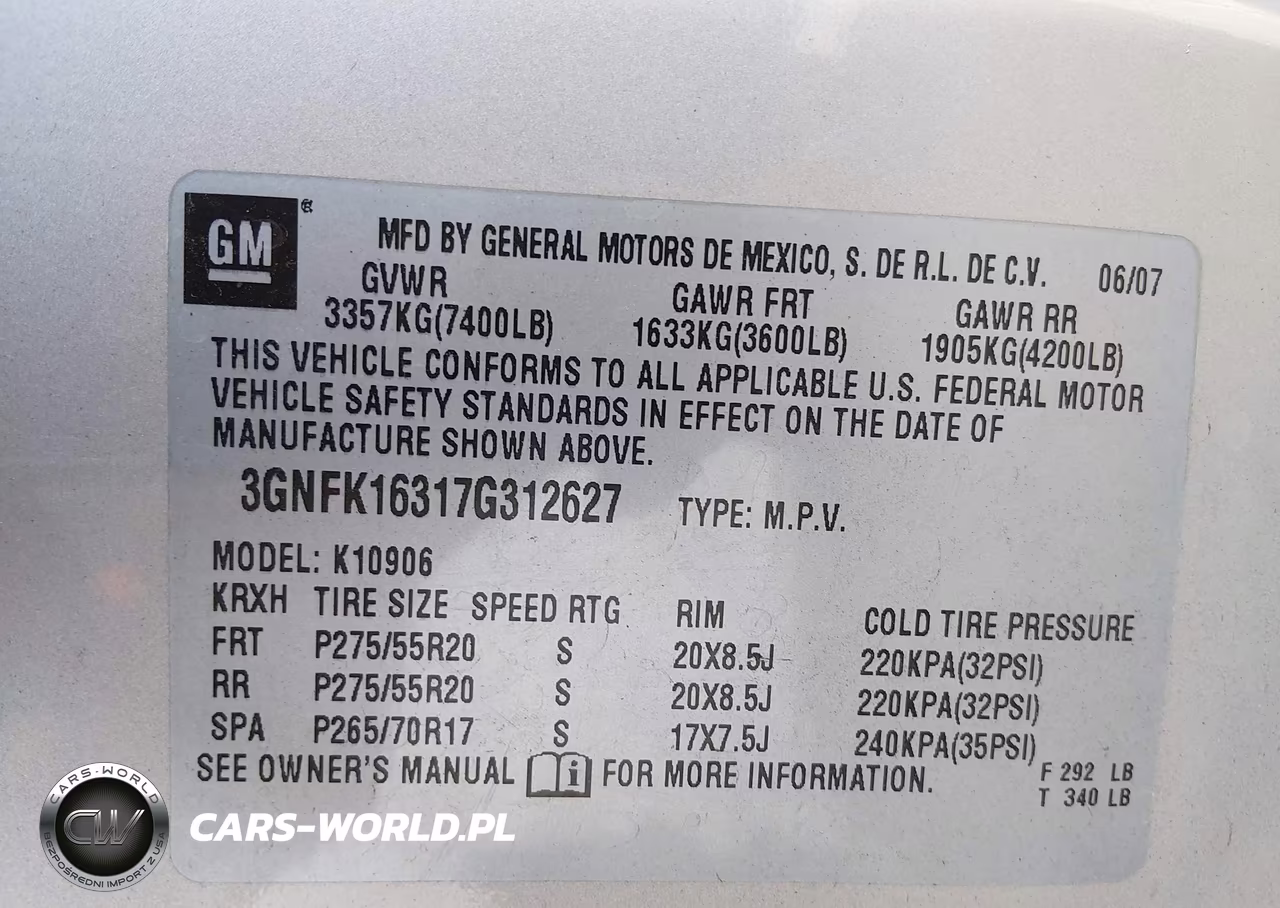 2007 Chevrolet Suburban Ltz VIN:3GNFK16317G312627 - 9