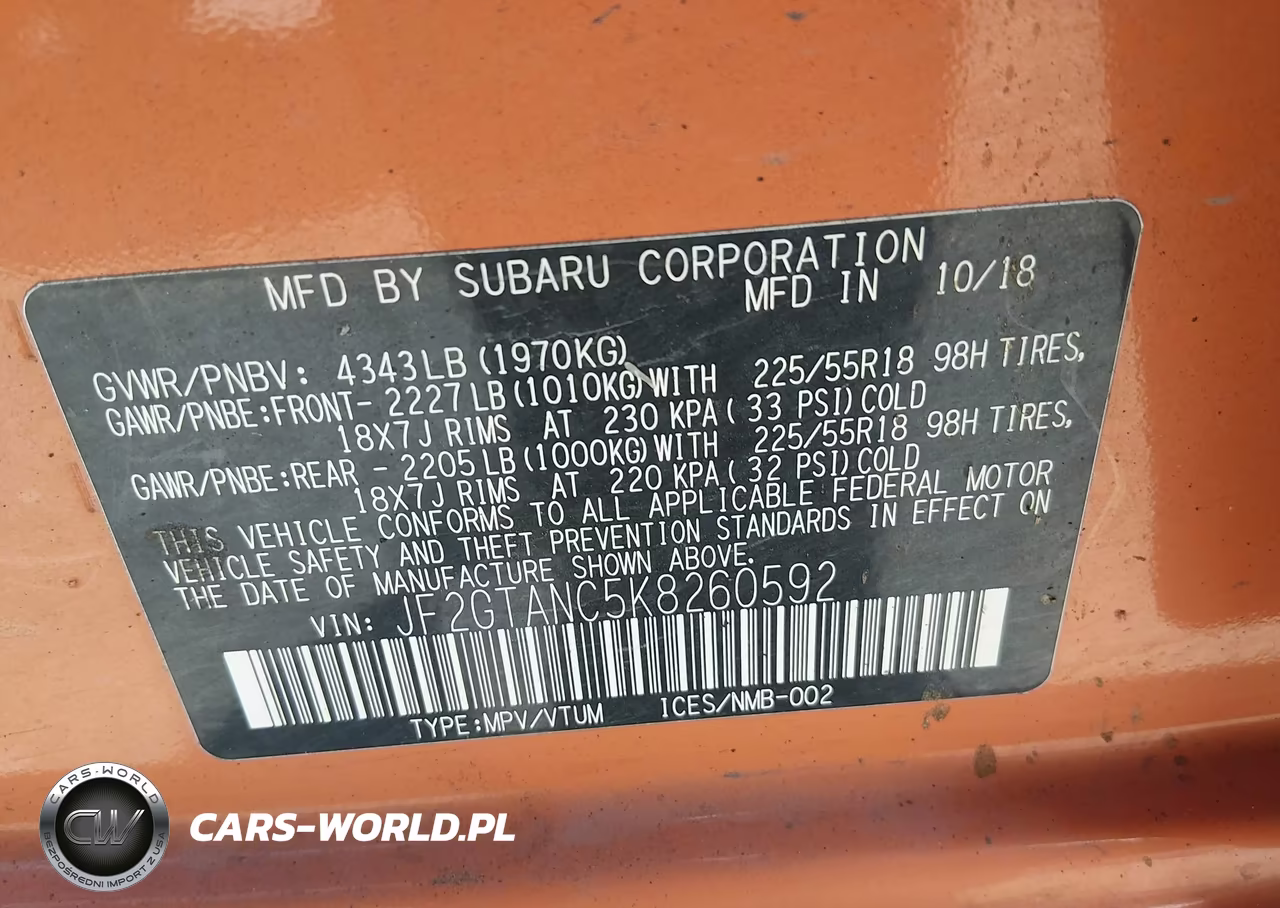 2019 Subaru Crosstrek 2.0I Limited VIN:JF2GTANC5K8260592 - 9
