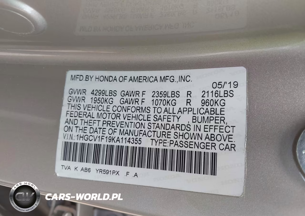 2019 Honda Accord Lx VIN:1HGCV1F19KA114355 - 9