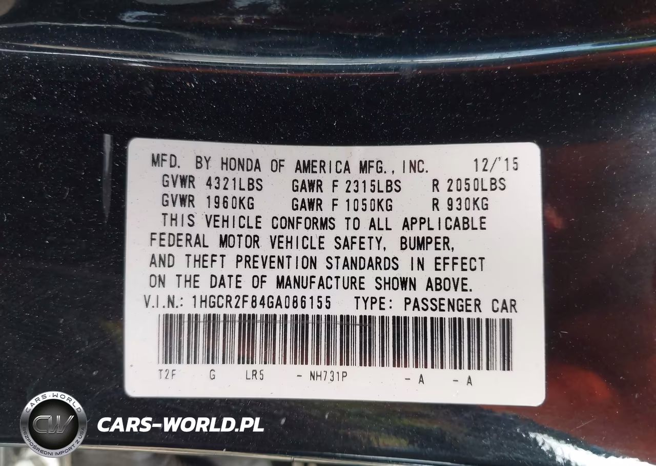 2016 Honda Accord Ex-L VIN:1HGCR2F84GA086155 - 9