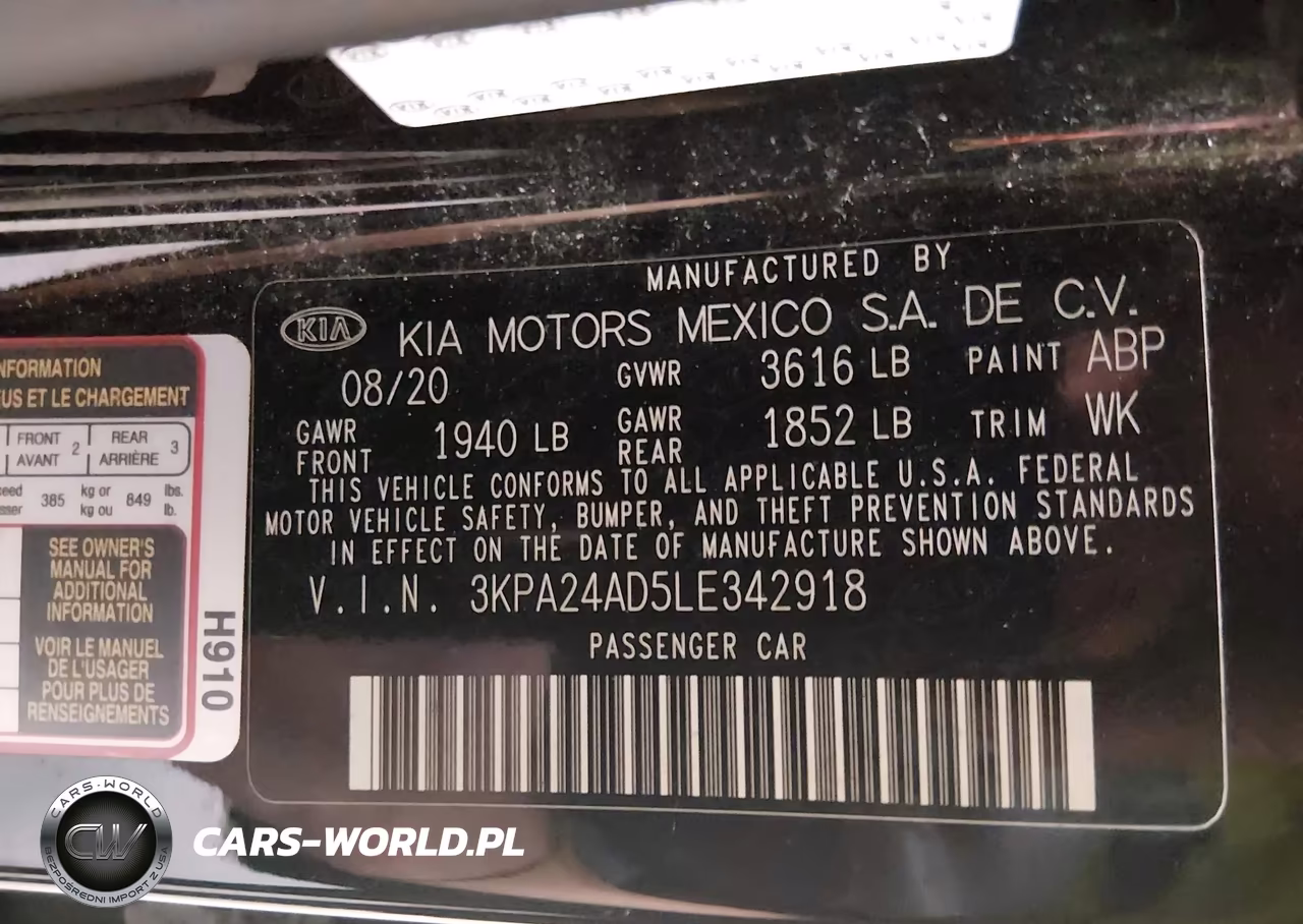2020 Kia Rio Lx VIN:3KPA24AD5LE342918 - 9