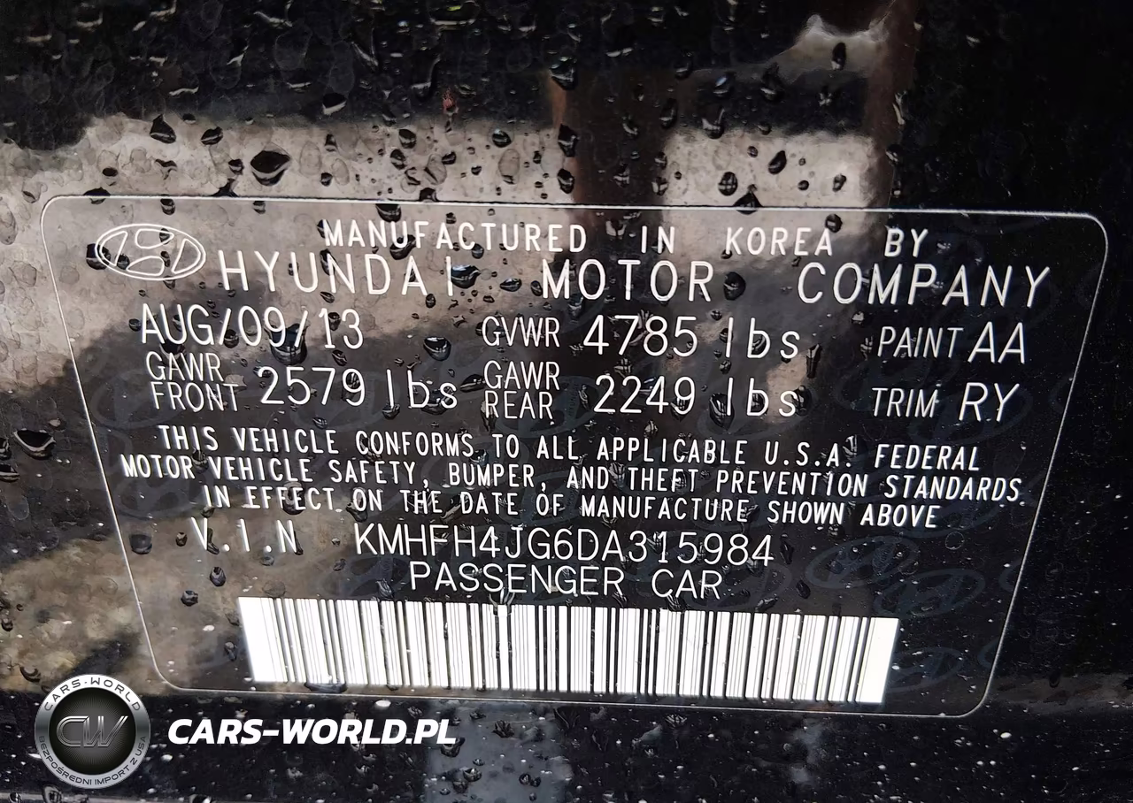 2013 Hyundai Azera VIN:KMHFH4JG6DA315984 - 9