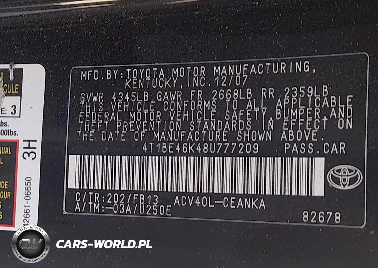 2008 Toyota Camry Le VIN:4T1BE46K48U777209 - 9