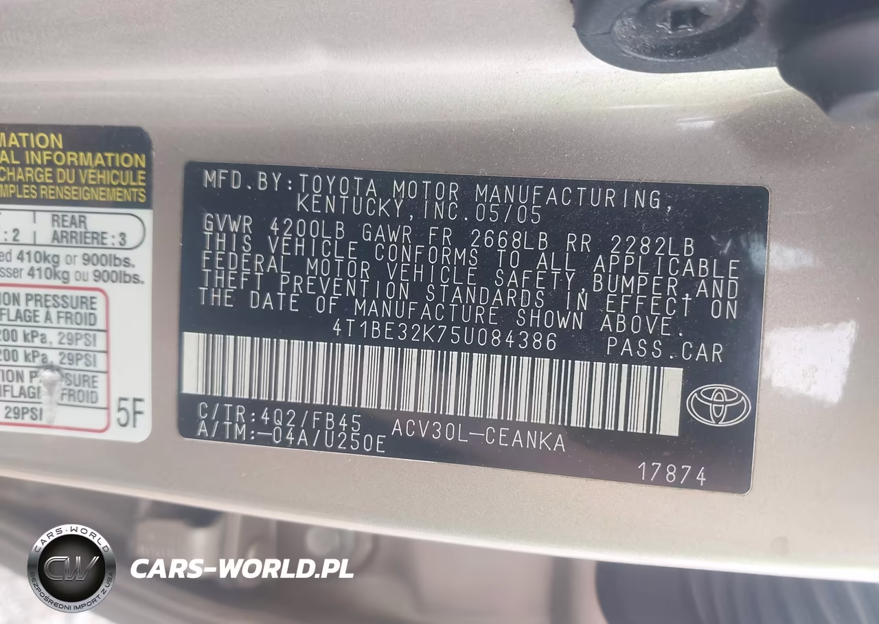 2005 Toyota Camry Le VIN:4T1BE32K75U084386 - 9