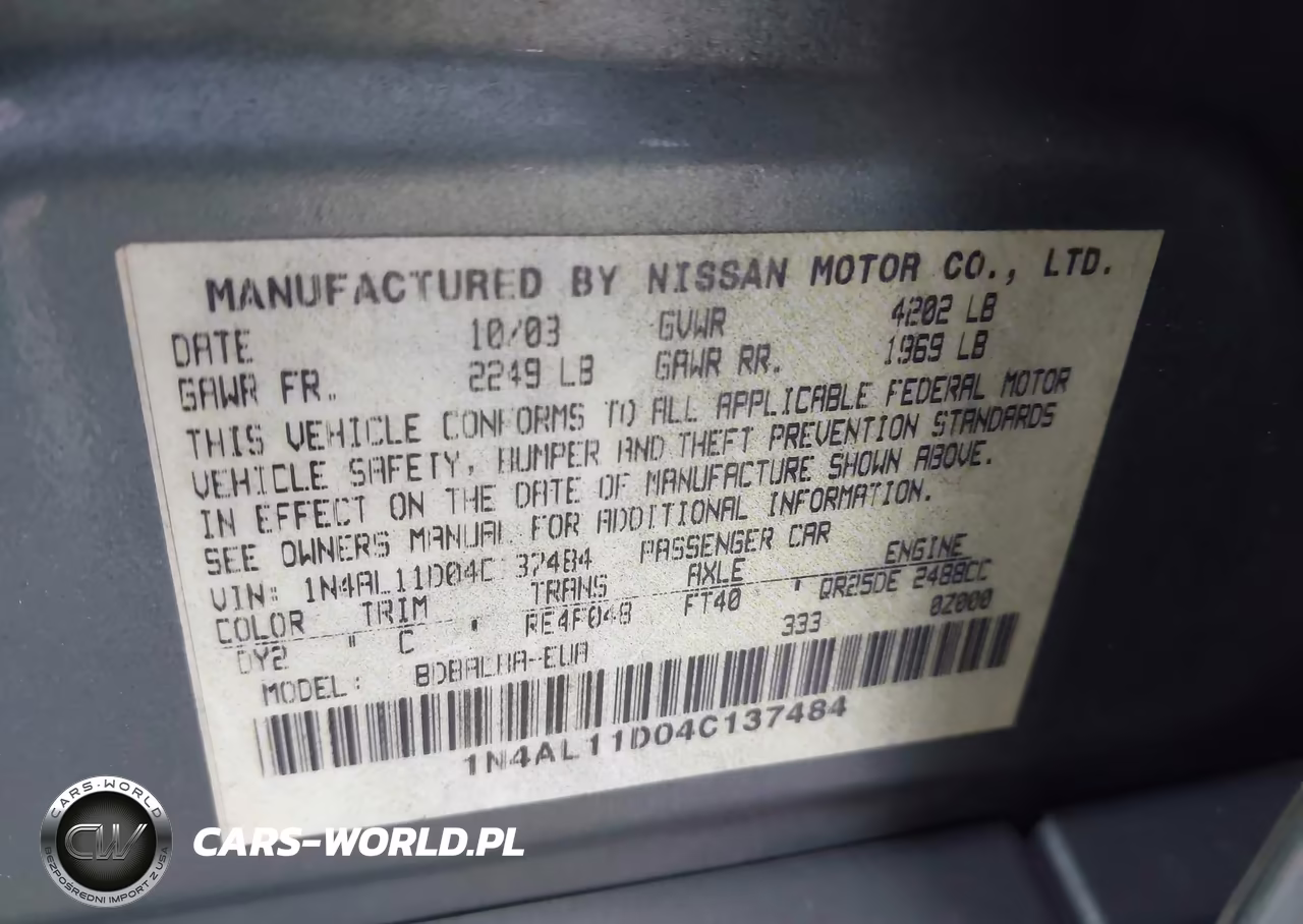 2004 Nissan Altima 2.5 S VIN:1N4AL11D04C137484 - 9