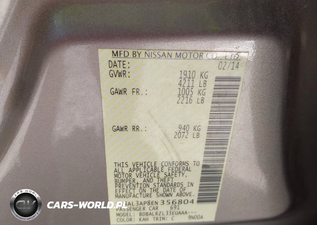 2014 Nissan Altima 2.5-2.5 S-2.5 Sl-2.5 Sv VIN:1N4AL3AP8EN356804 - 9