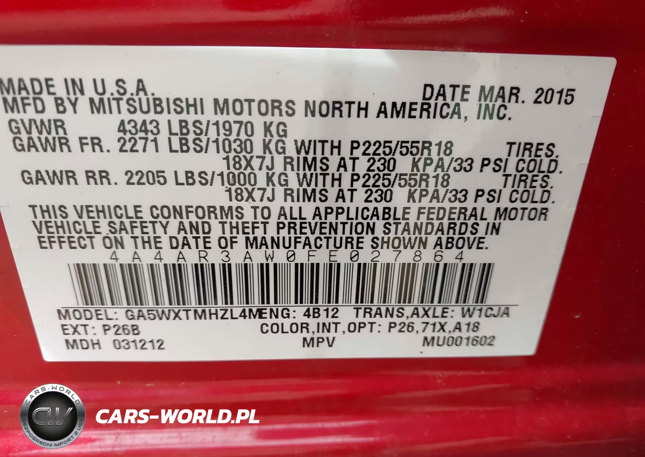 2015 Mitsubishi Outlander Sport Es VIN:4A4AR3AW0FE027864 - 9