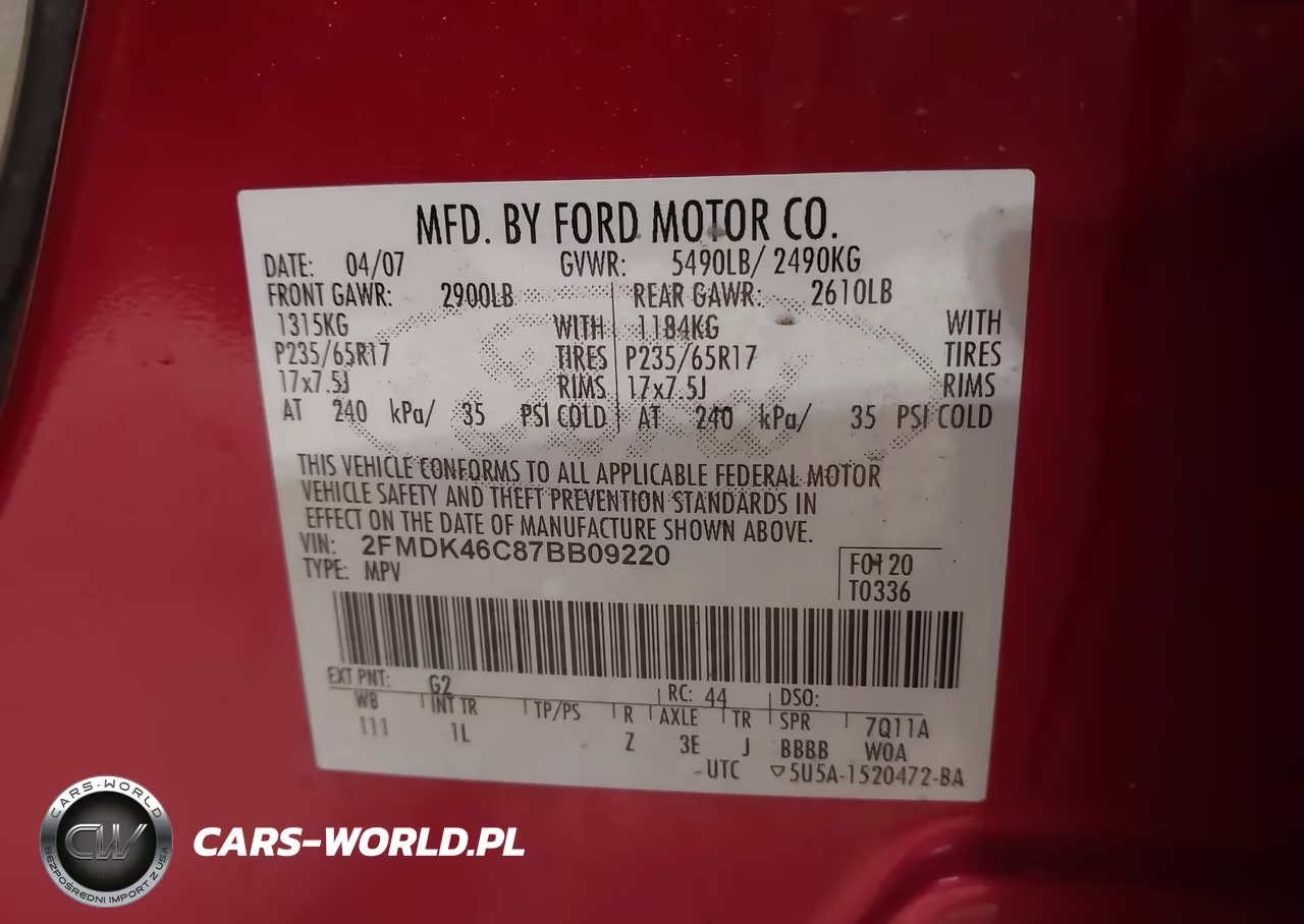 2007 Ford Edge Se VIN:2FMDK46C87BB09220 - 9