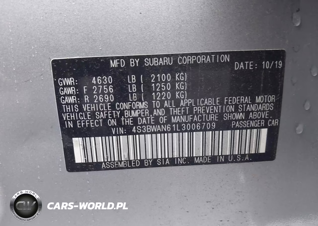 2020 Subaru Legacy Limited VIN:4S3BWAN61L3006709 - 9