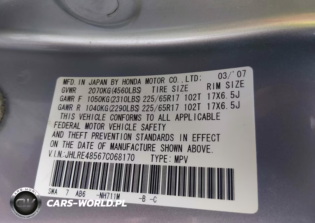 2007 Honda Cr-V Ex VIN:JHLRE48567C068170 - 9