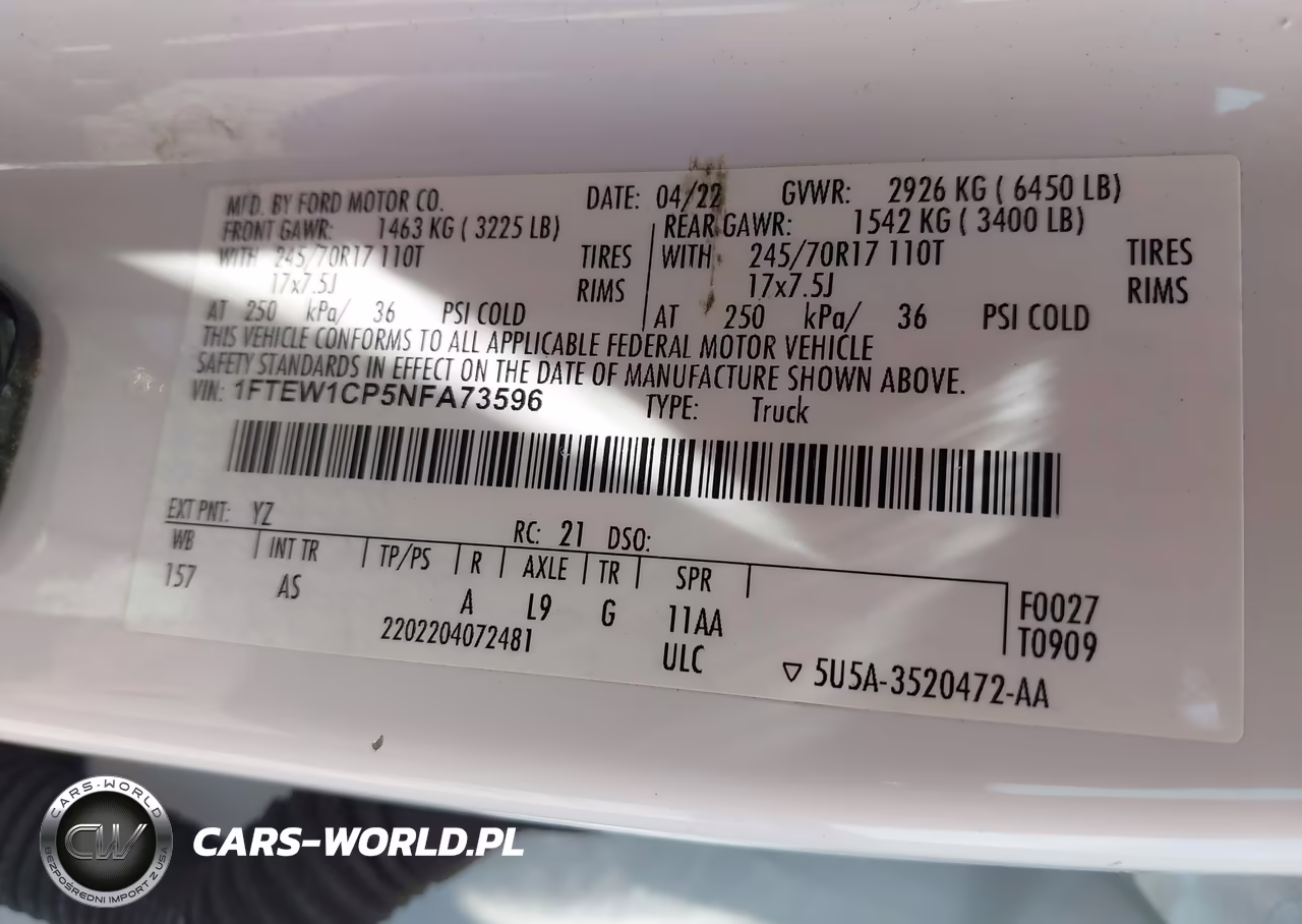 2022 Ford F-150 Xl VIN:1FTEW1CP5NFA73596 - 9