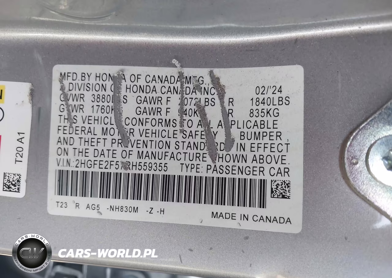 2024 Honda Civic Sport VIN:2HGFE2F57RH559355 - 9