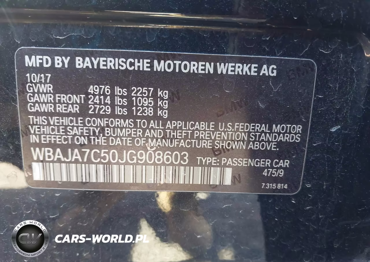 2018 BMW 530I xDrive VIN:WBAJA7C50JG908603 - 9