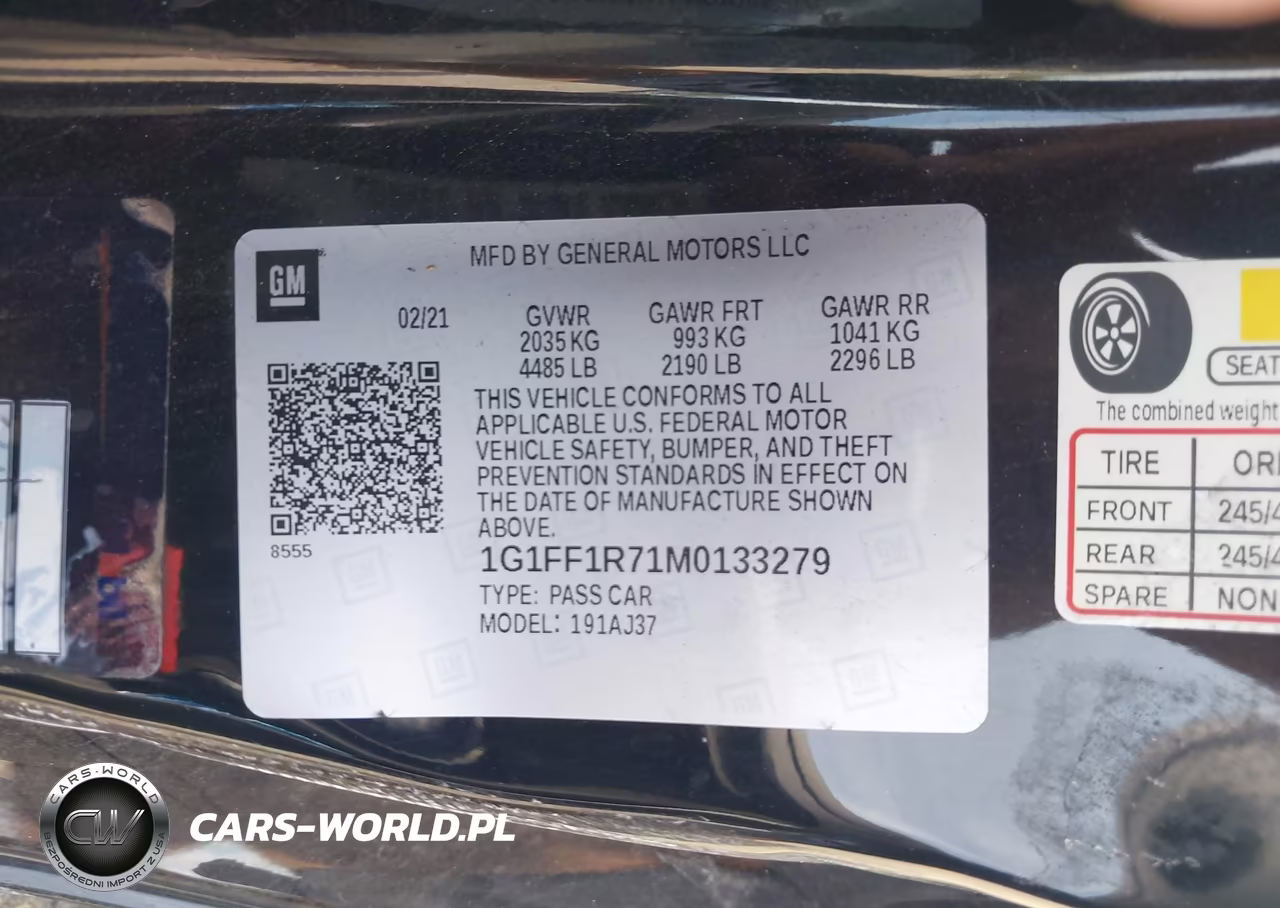 2021 Chevrolet Camaro Rwd Lt1 VIN:1G1FF1R71M0133279 - 9