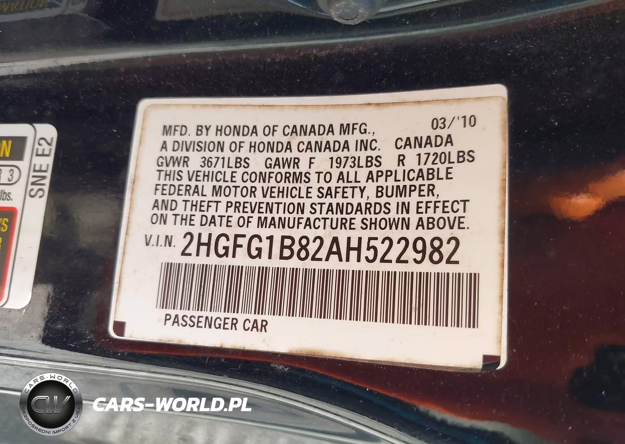 2010 Honda Civic Ex VIN:2HGFG1B82AH522982 - 9