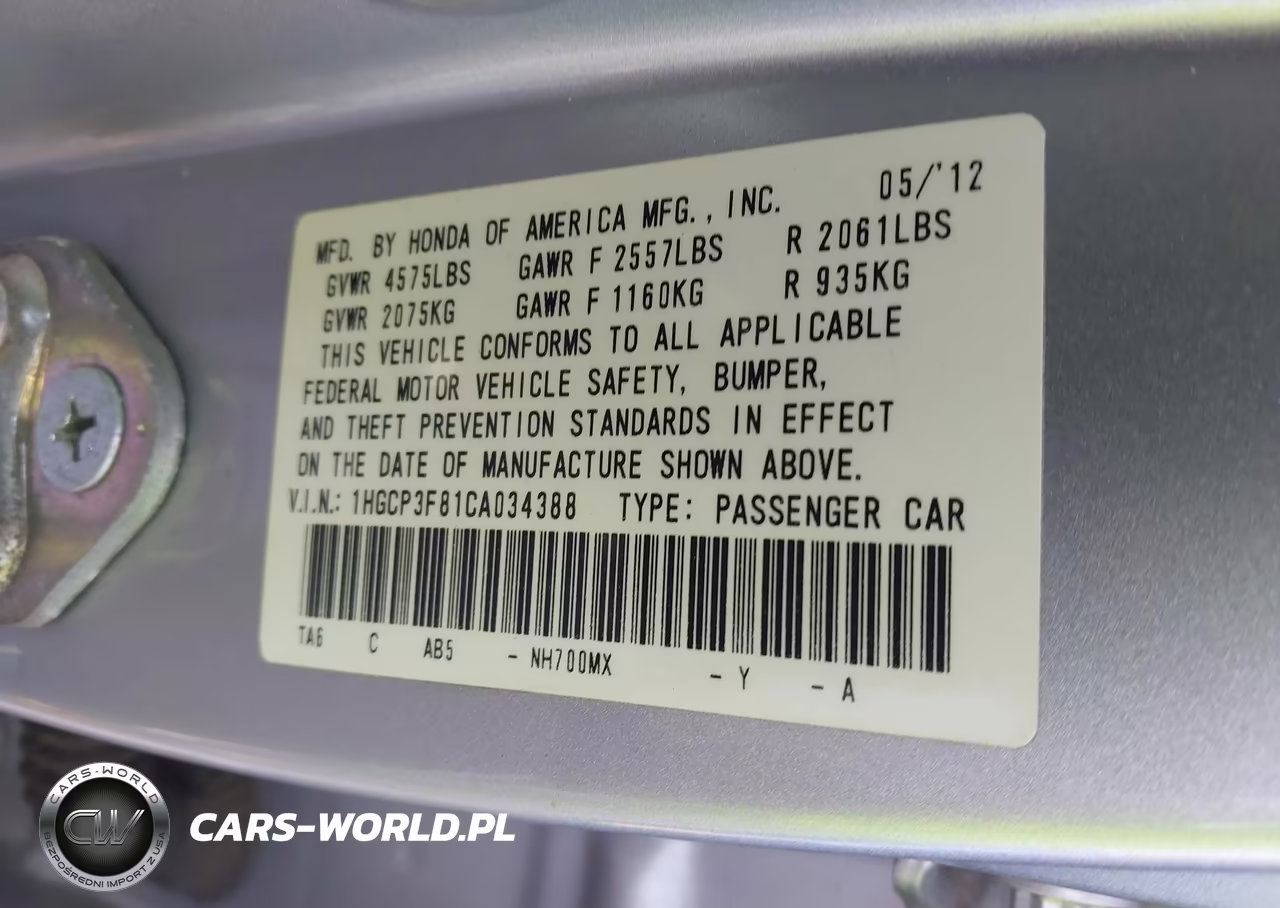 2012 Honda Accord 3.5 Ex-L VIN:1HGCP3F81CA034388 - 8