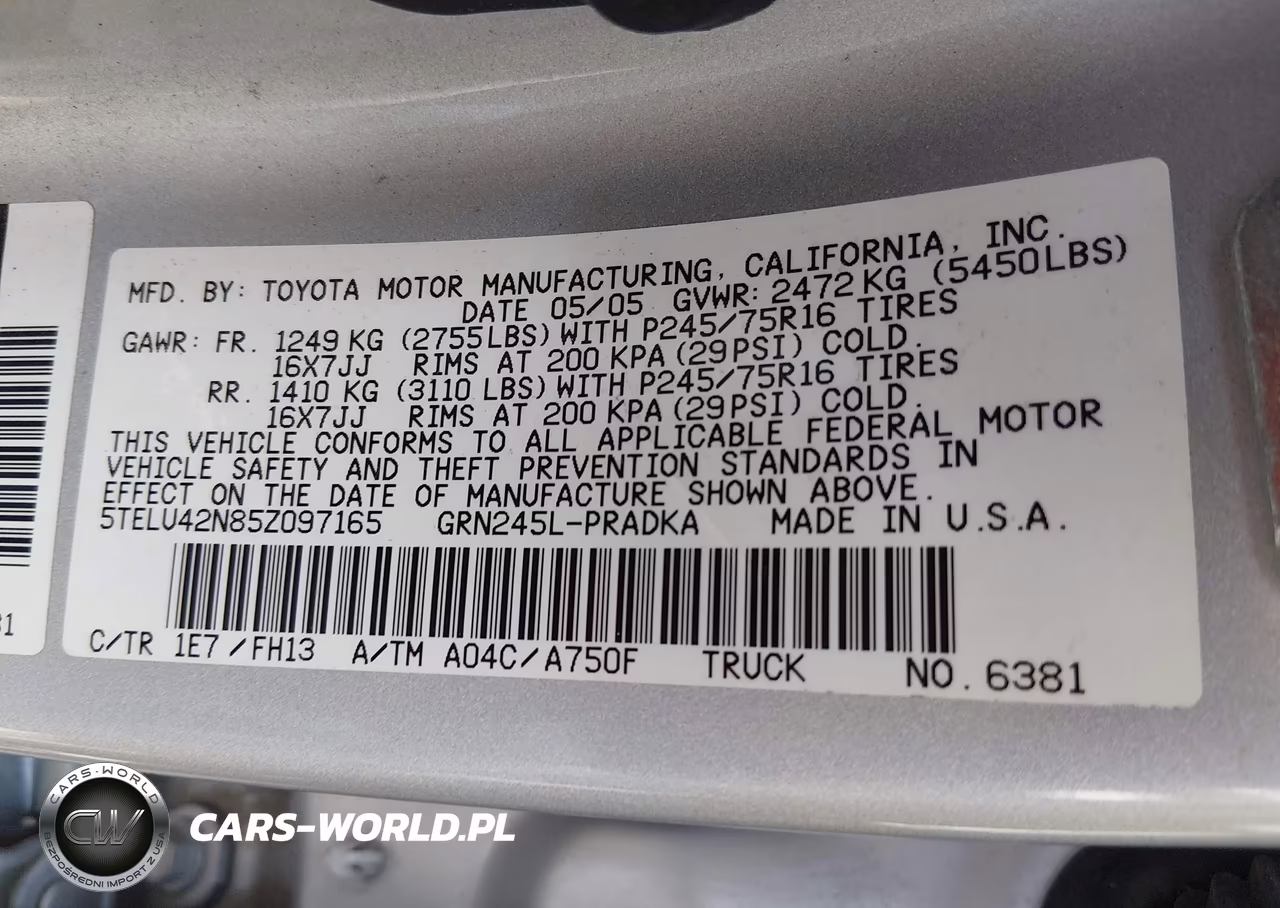 2005 Toyota Tacoma Base V6 VIN:5TELU42N85Z097165 - 9