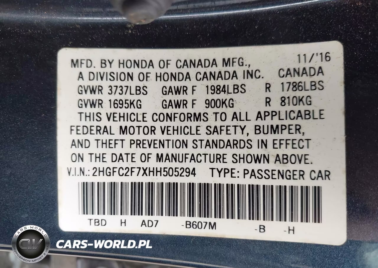 2017 Honda Civic Ex VIN:2HGFC2F7XHH505294 - 9