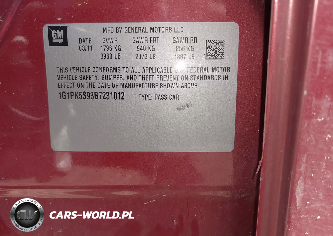 2011 Chevrolet Cruze Eco VIN:1G1PK5S93B7231012 - 9