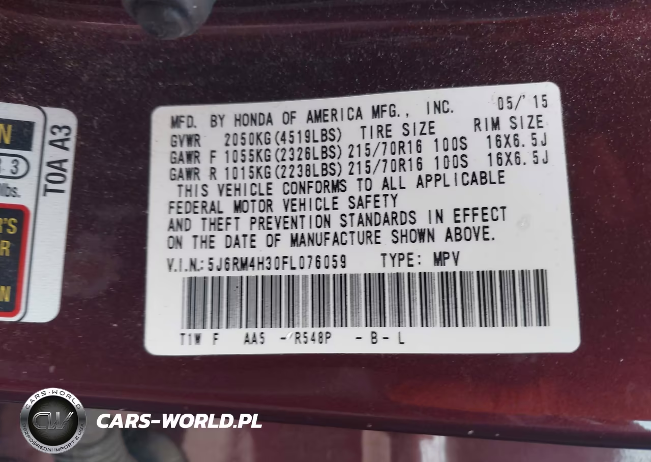 2015 Honda Cr-V Lx VIN:5J6RM4H30FL076059 - 9