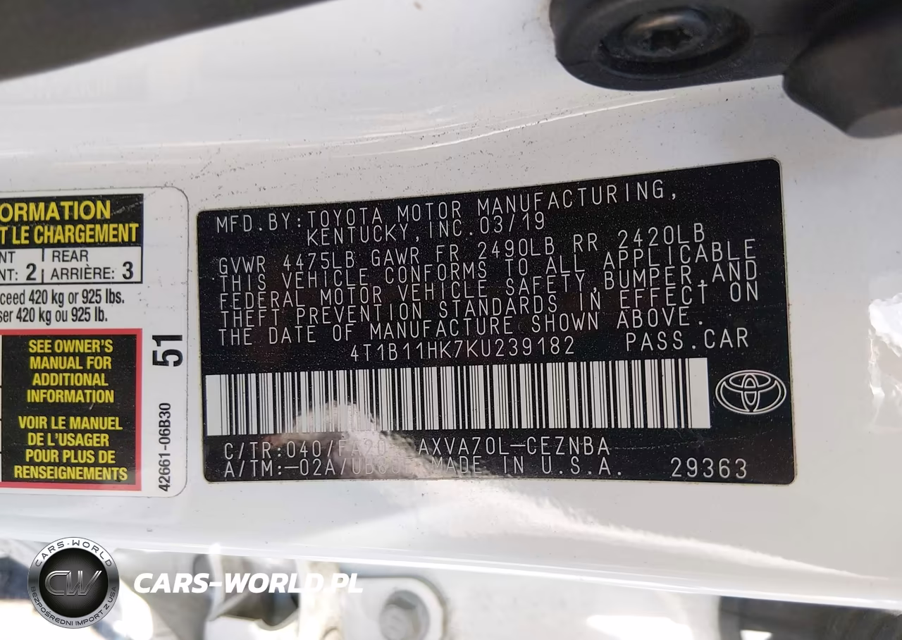 2019 Toyota Camry Le VIN:4T1B11HK7KU239182 - 9