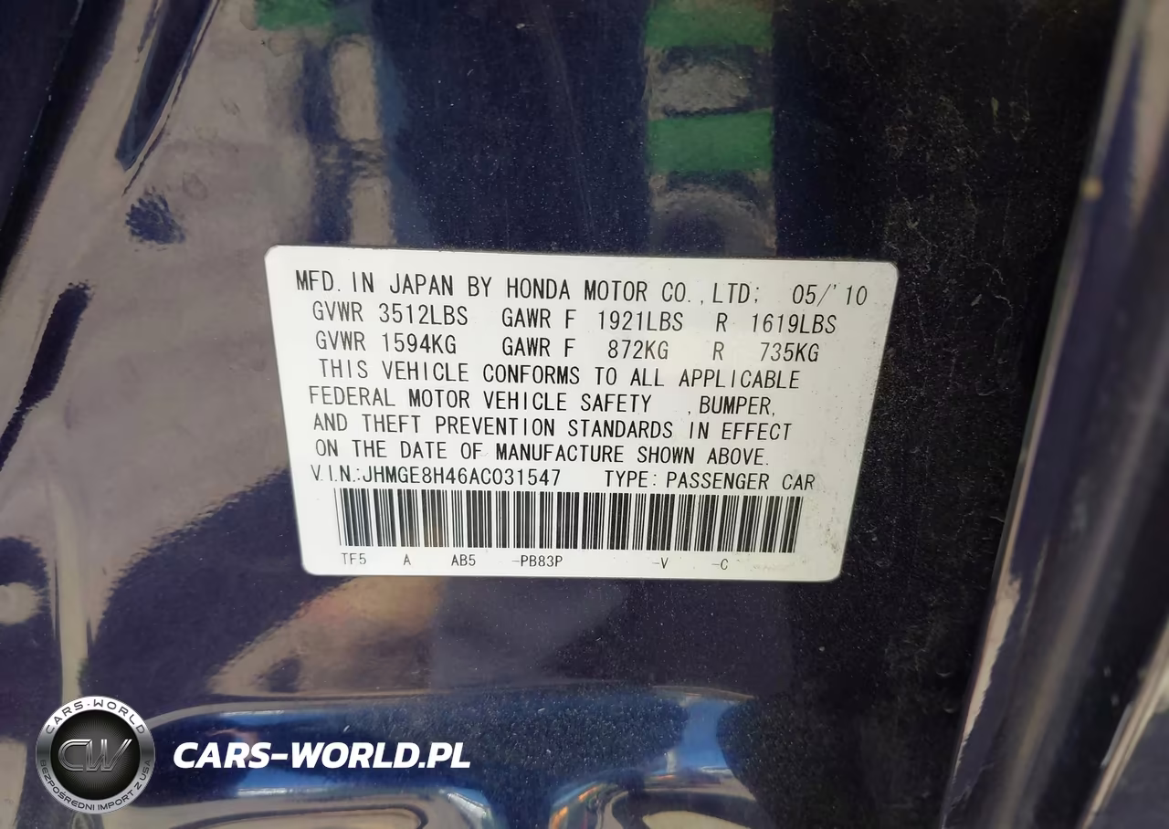 2010 Honda Fit Sport VIN:JHMGE8H46AC031547 - 9
