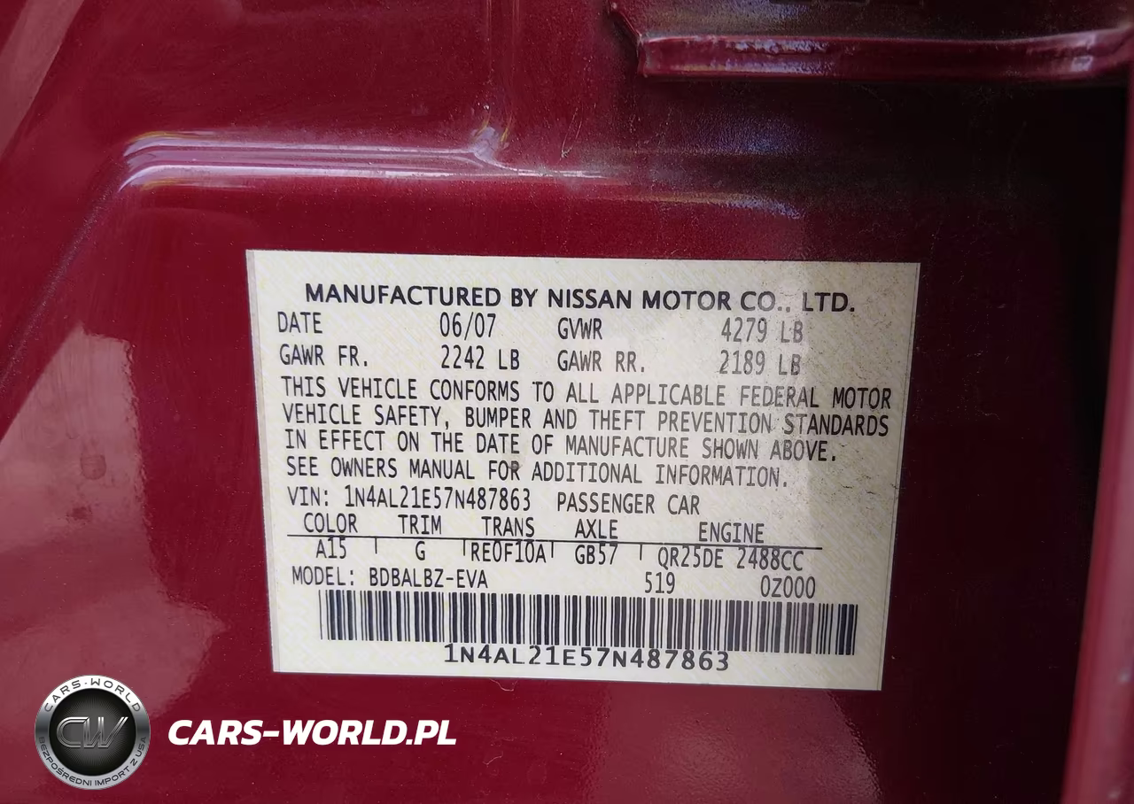 2007 Nissan Altima 2.5-2.5S VIN:1N4AL21E57N487863 - 9