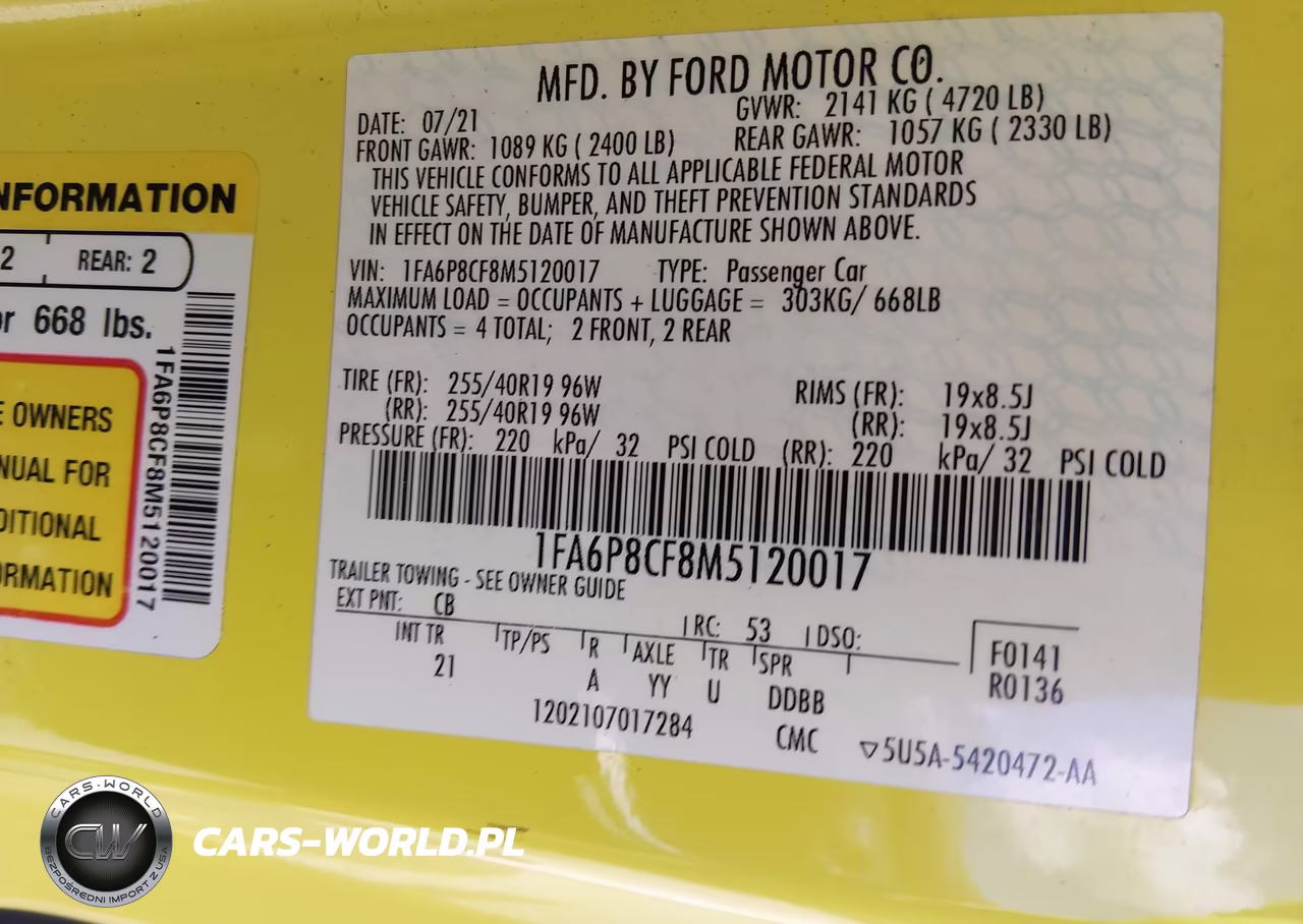 2021 Ford Mustang Gt Fastback VIN:1FA6P8CF8M5120017 - 9