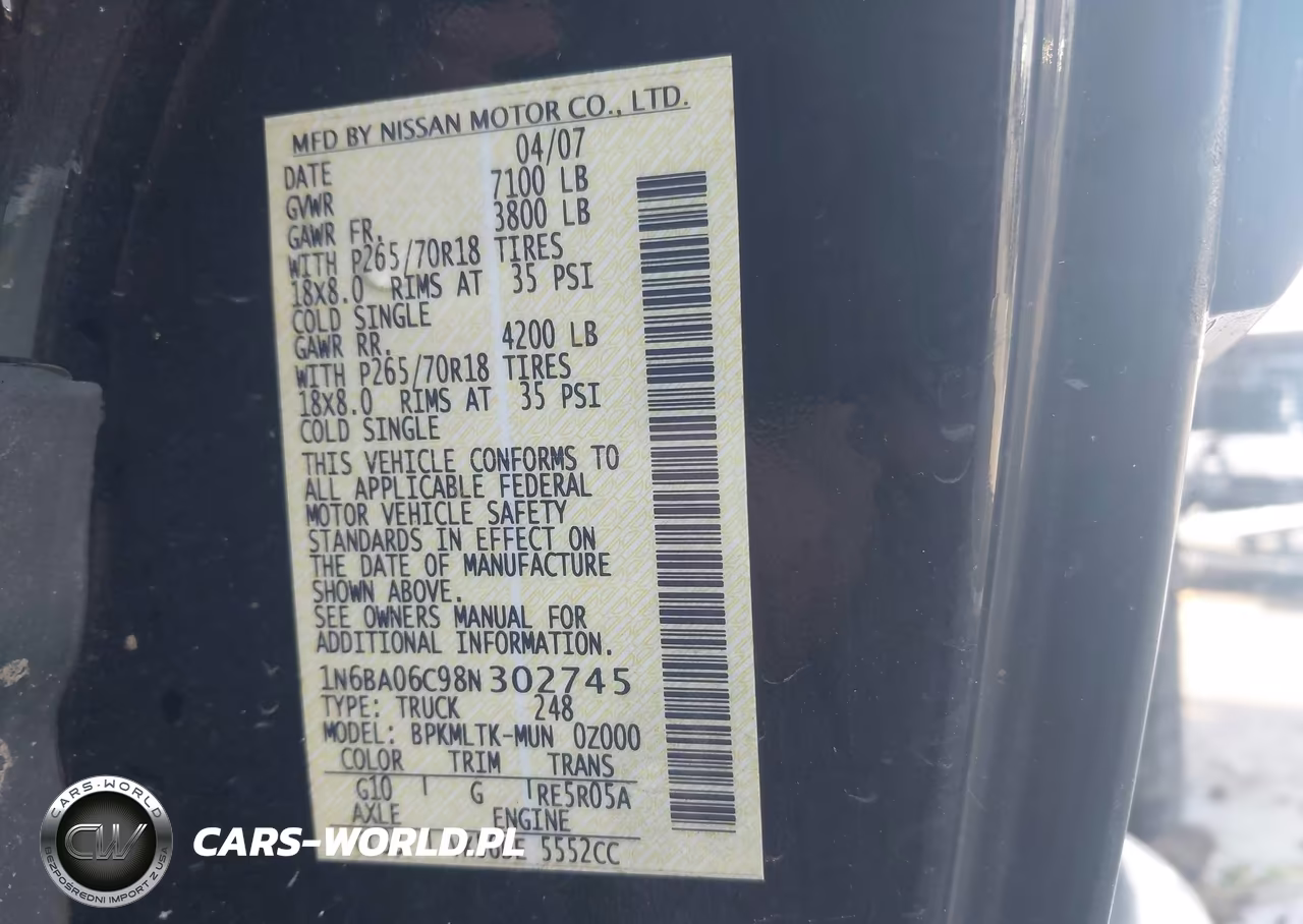 2008 Nissan Titan Se VIN:1N6BA06C98N302745 - 9