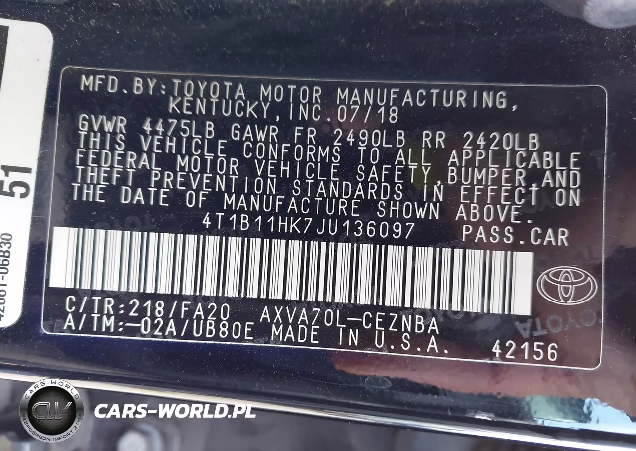 2018 Toyota Camry Le VIN:4T1B11HK7JU136097 - 9
