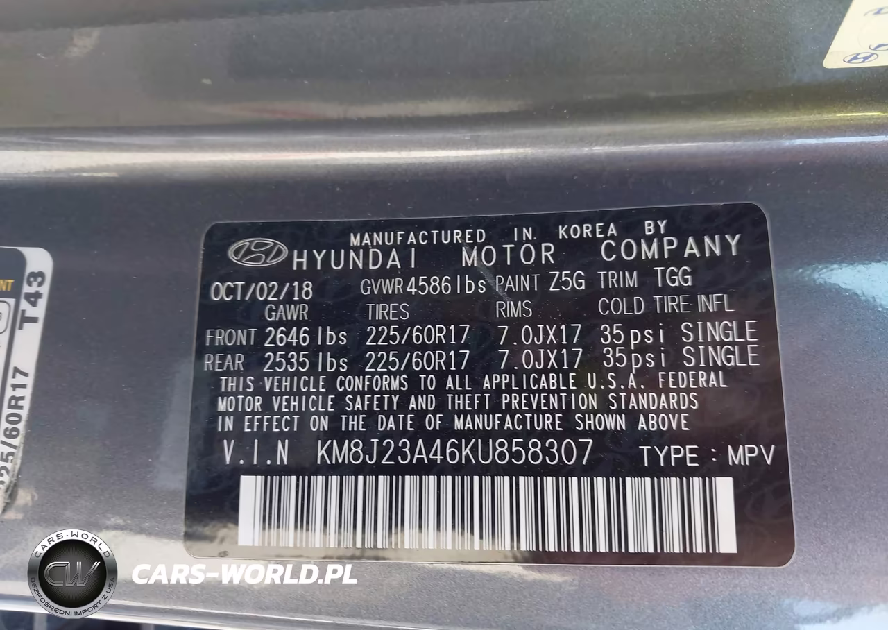 2019 Hyundai Tucson Se VIN:KM8J23A46KU858307 - 9
