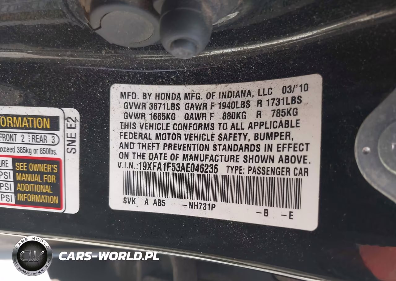 2010 Honda Civic Lx VIN:19XFA1F53AE046236 - 9