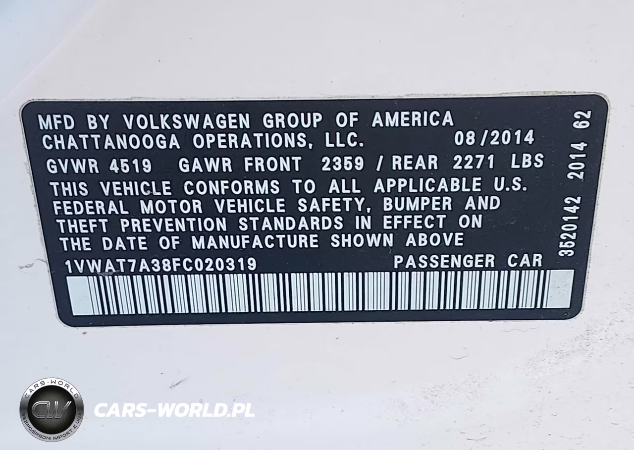 2015 Volkswagen Passat 1.8T Wolfsburg Edition VIN:1VWAT7A38FC020319 - 9