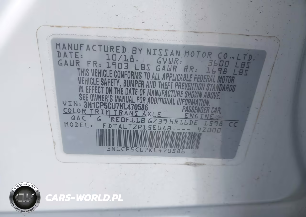 2019 Nissan Kicks Sr VIN:3N1CP5CU7KL470586 - 9
